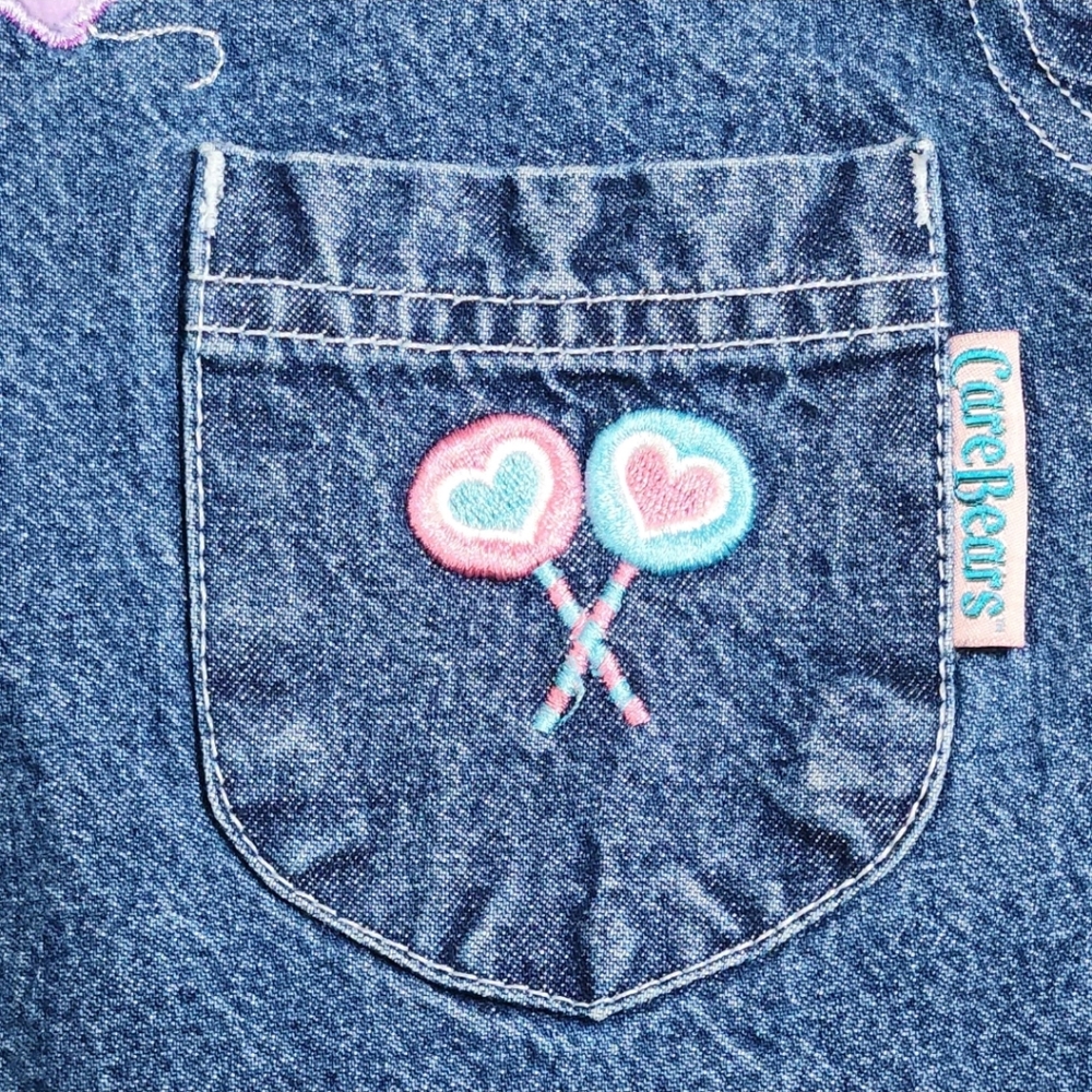 Vtg Care Bears 5T Denim Jean Overall Dress Y2K Girl Clothes Kidcore Care Bear - Picture 4 of 9